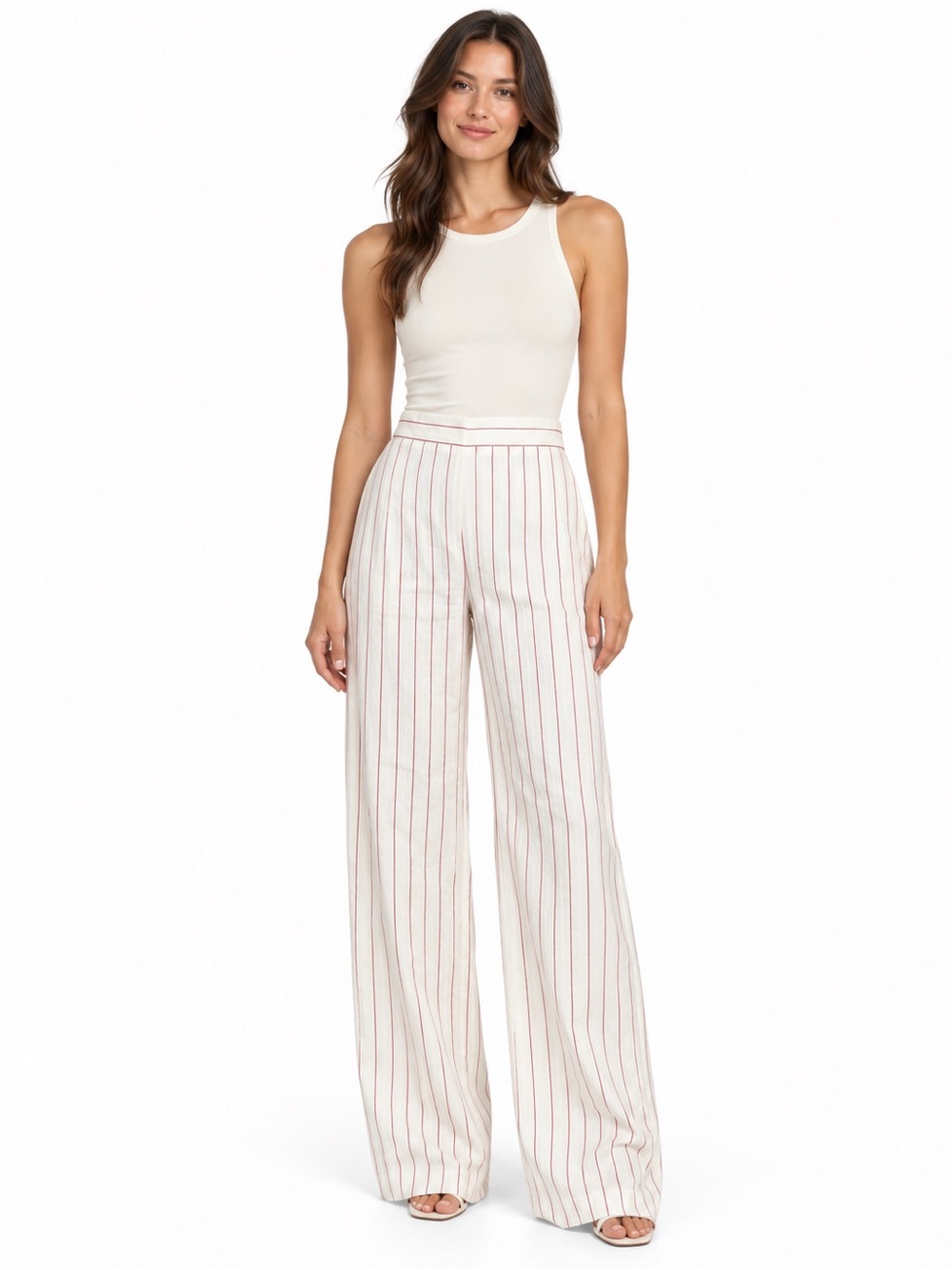 Max Mara NWT Cotton Linen Pinstripe Wide Leg Pants US 10
